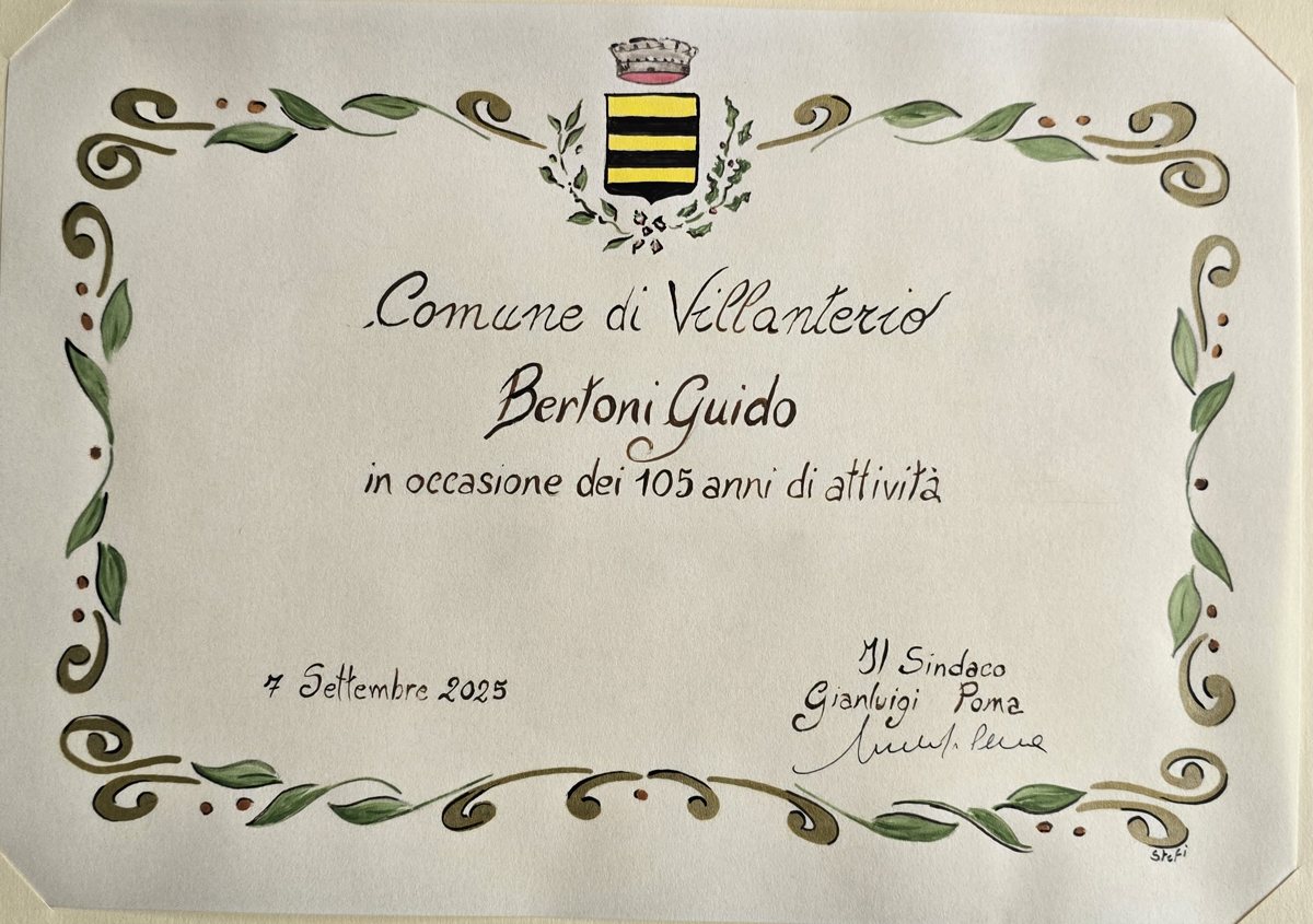 Pergamena del Comune di Villanterio per i 105 anni di attività, 7 settembre 2025